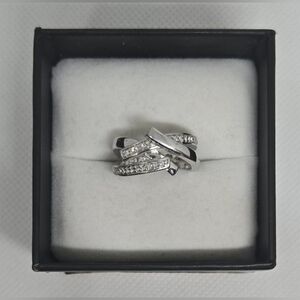 Lia Sophia Silver Tone CZ Criss Cross Statement Ring Size 6